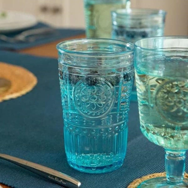 Bormioli Rocco Romantic Set Of 4 Tumbler Glasses, 11.5 Oz. Colored Crystal Glass, Light Blue, Made In Italy. - Image 3
